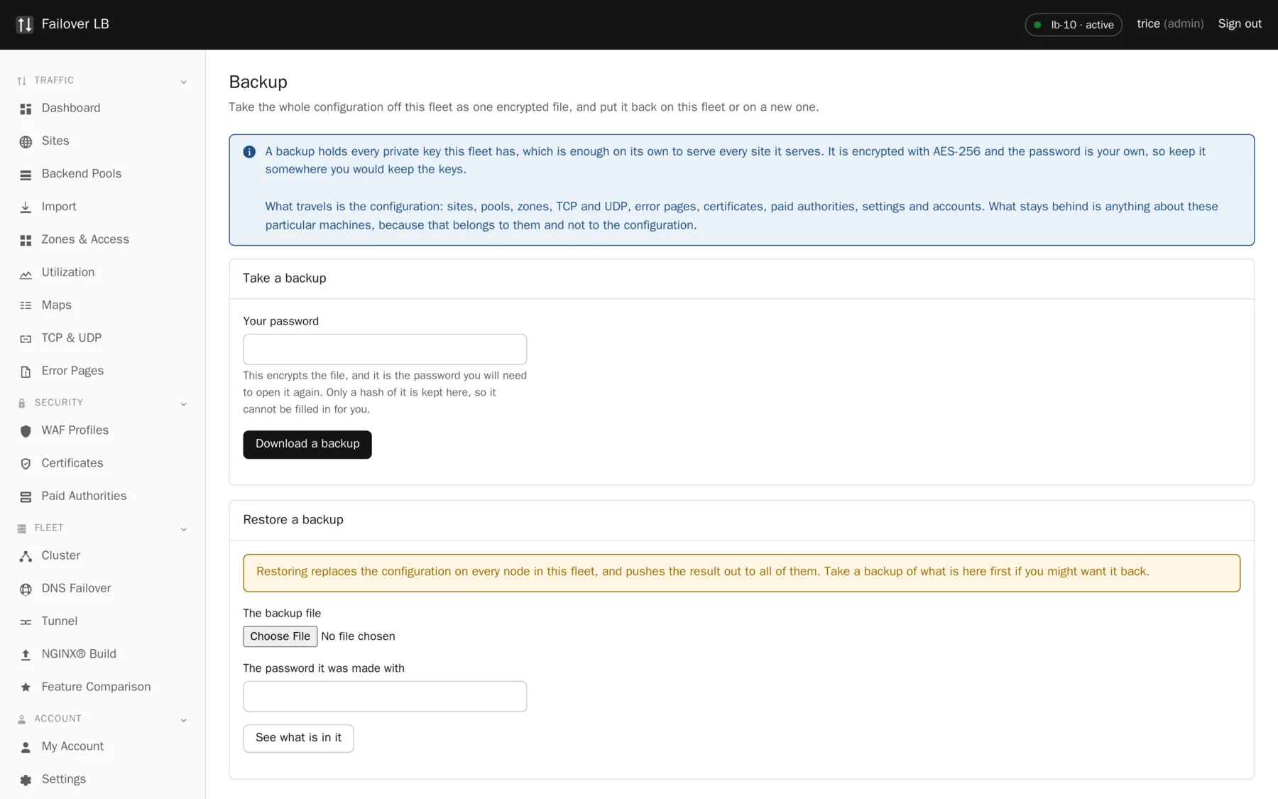 Backup. One encrypted file that rebuilds the fleet somewhere else.