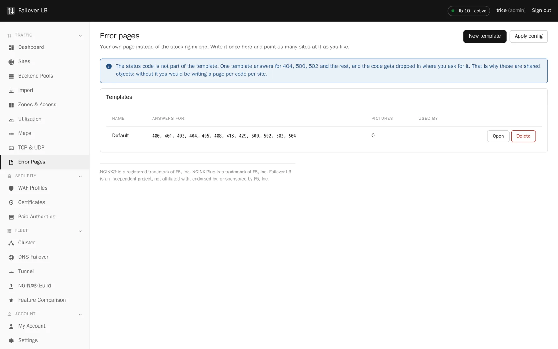 Error pages. Replacing the bare nginx error with something of your own, per site or per path.