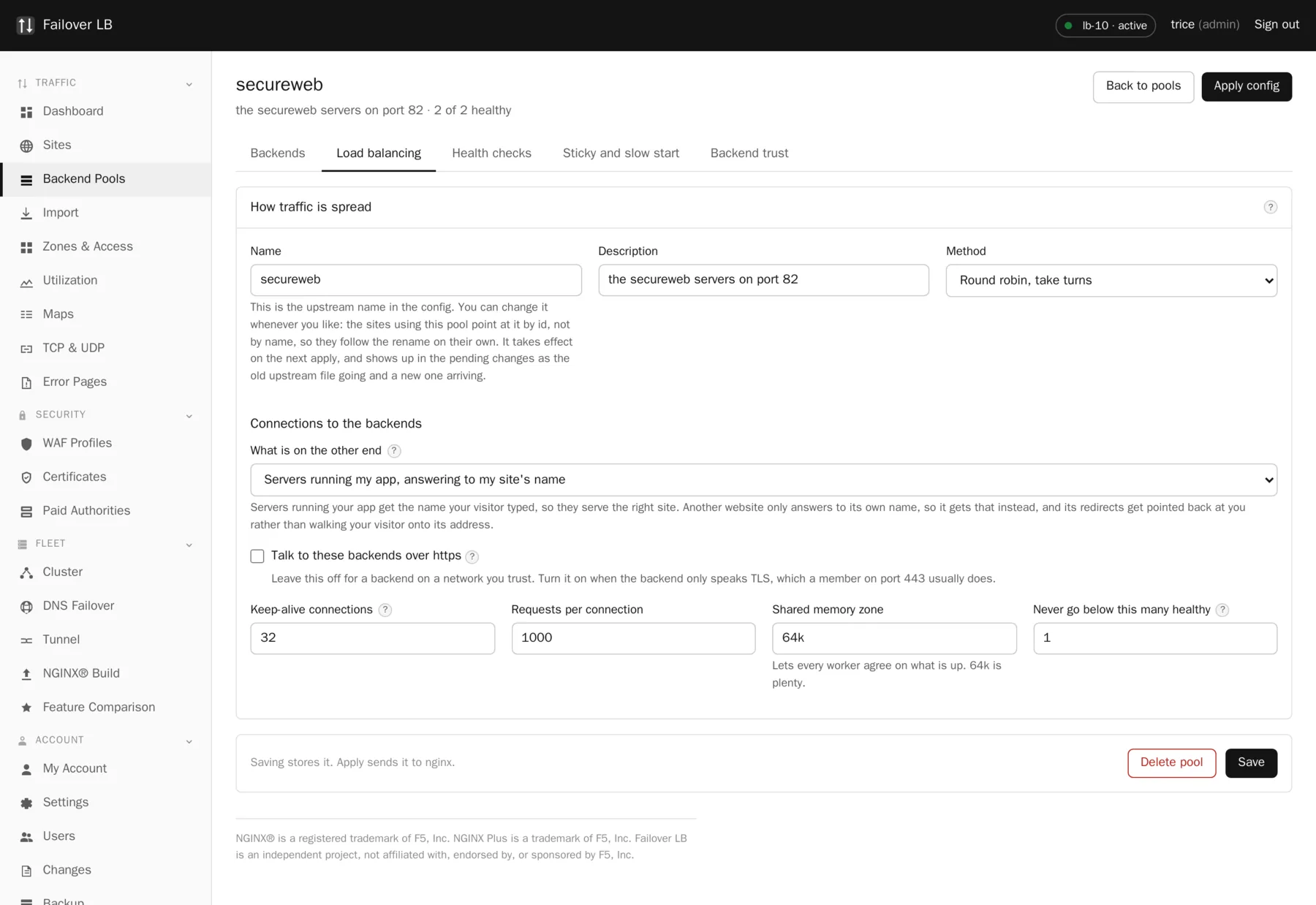 A pool, load balancing. The method, hashing, consistent hashing and sticky sessions.