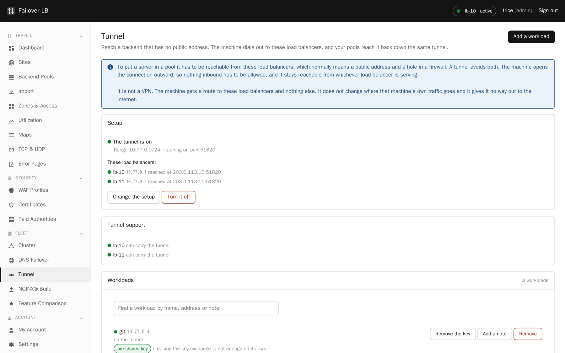 Tunnel. Reaching a backend with no public address at all, over WireGuard.